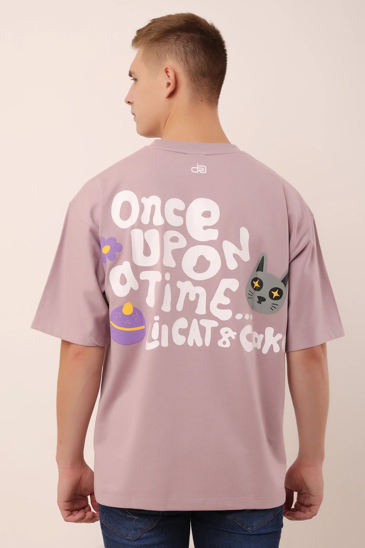 Cat Lavender Graphic Drop Shoulder Oversized T-Shirt Men