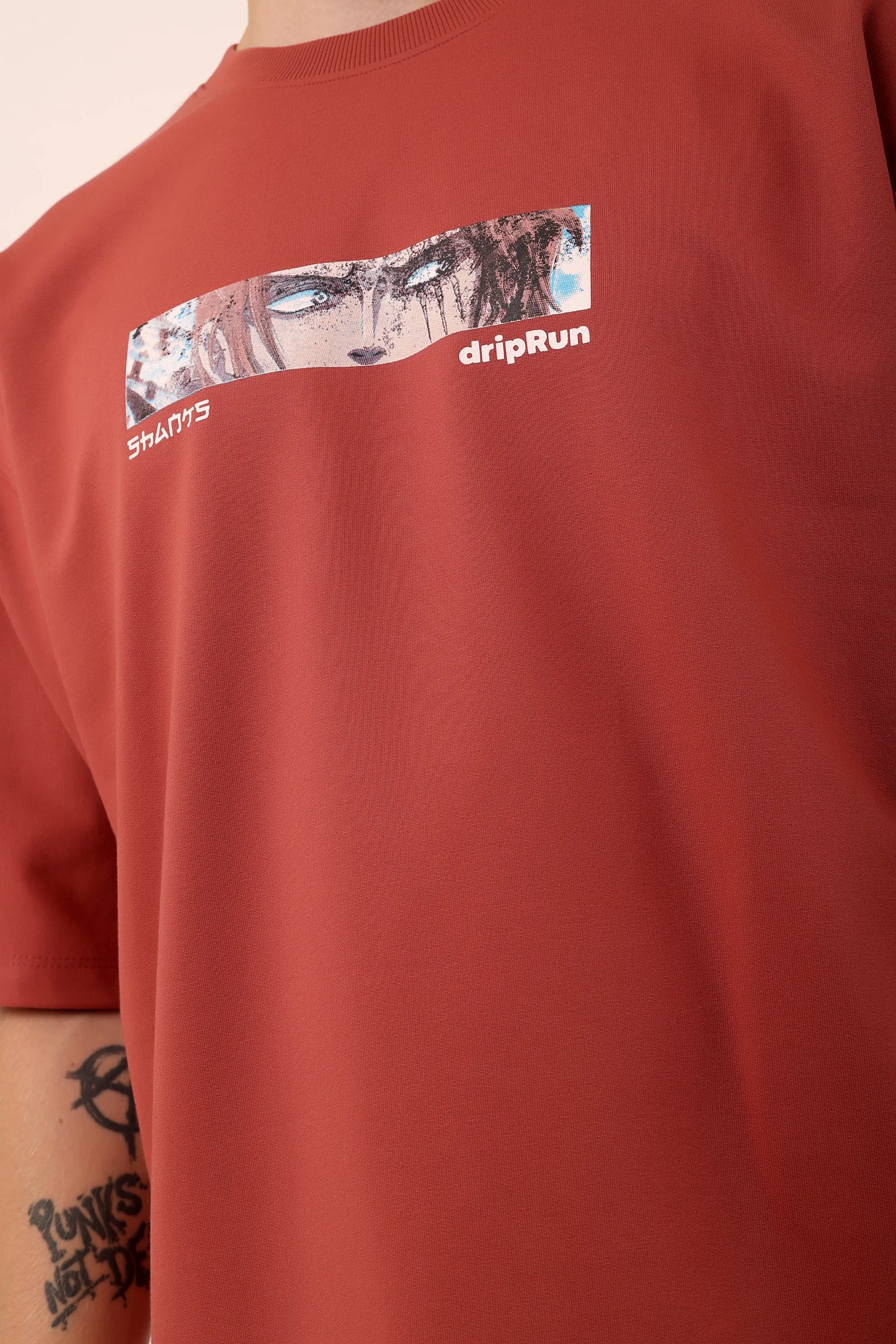 Red Graphic Drop Shoulder Oversized Puff Print T-Shirt Men
