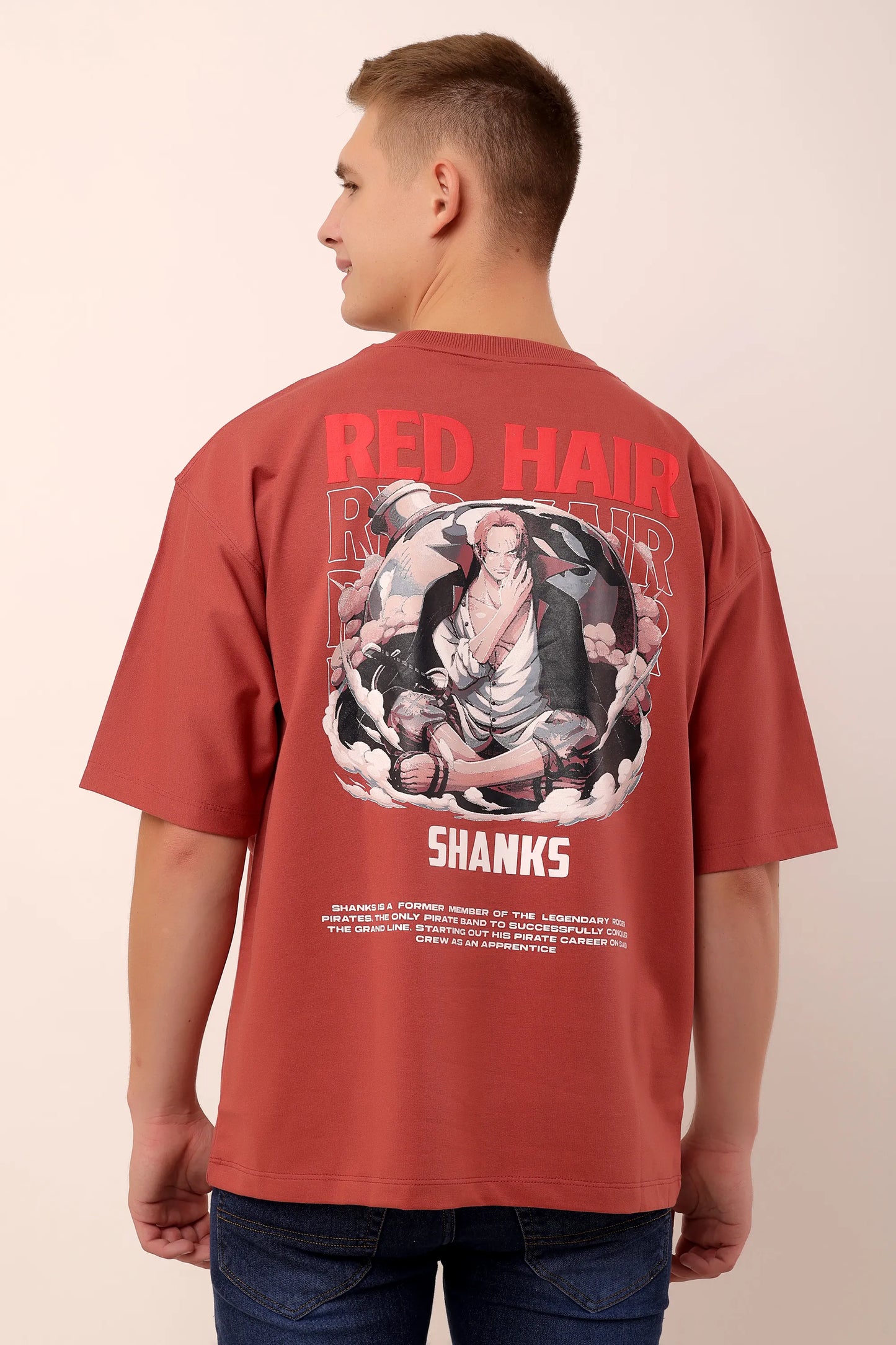 Red Graphic Drop Shoulder Oversized Puff Print T-Shirt Men