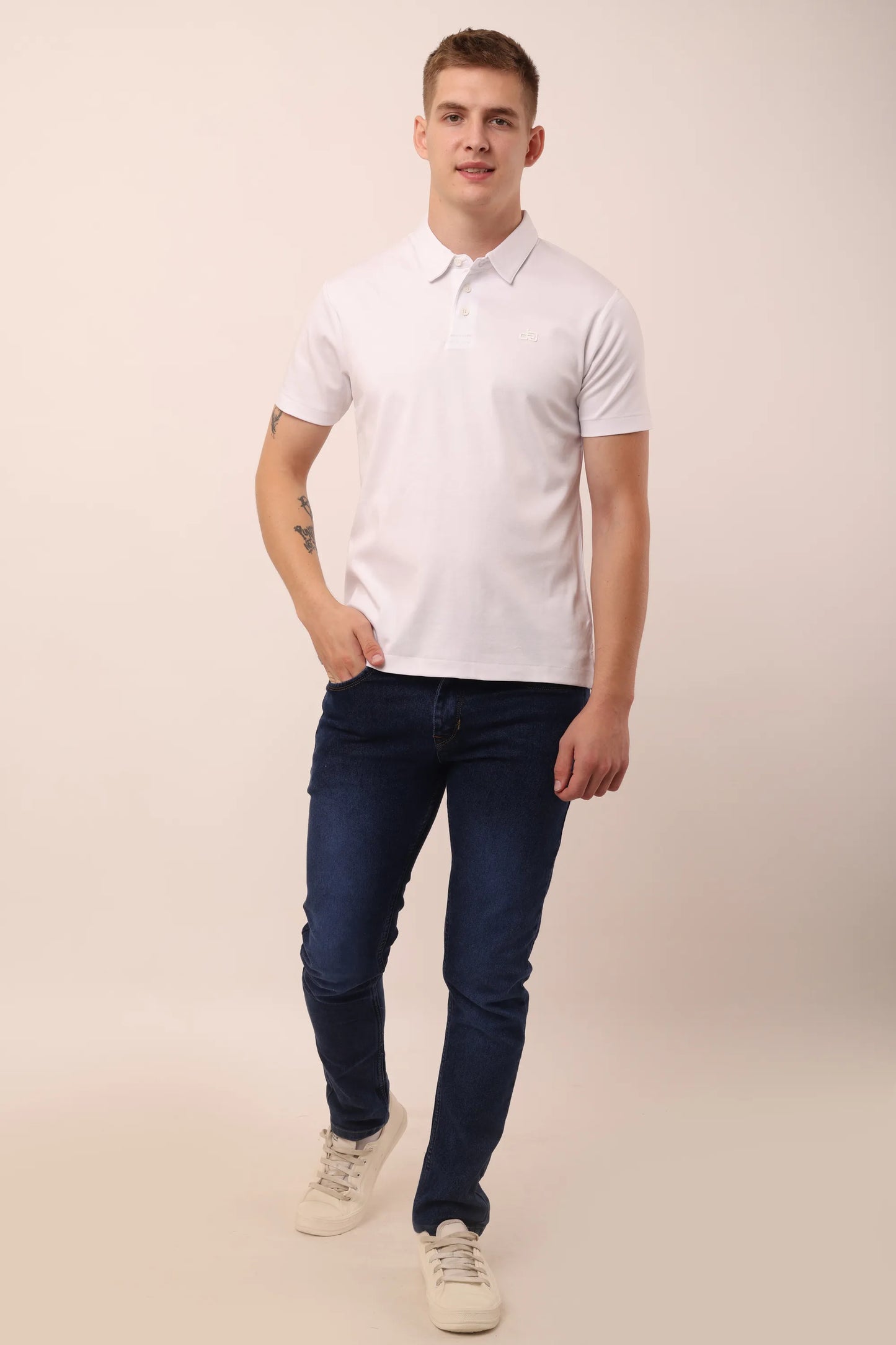 Supima White Polo Neck T-Shirt Men
