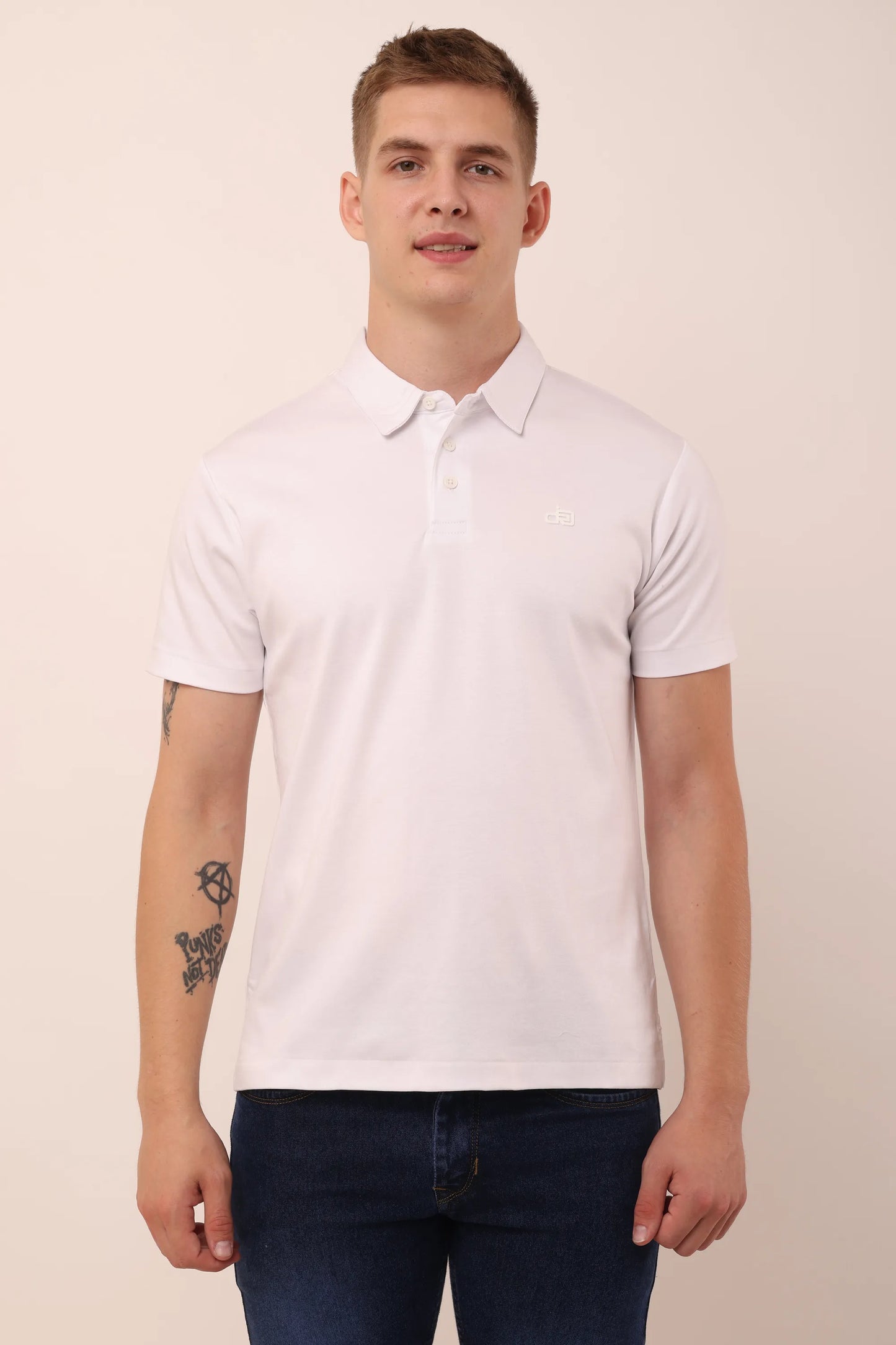 Supima White Polo Neck T-Shirt Men