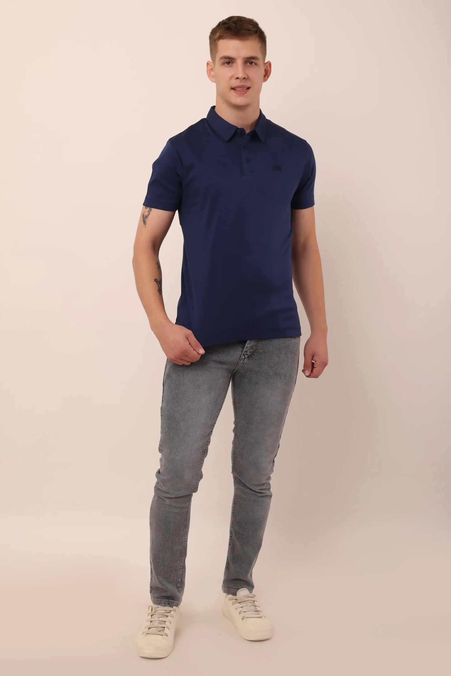 Supima Blue Polo Neck T-Shirt Men