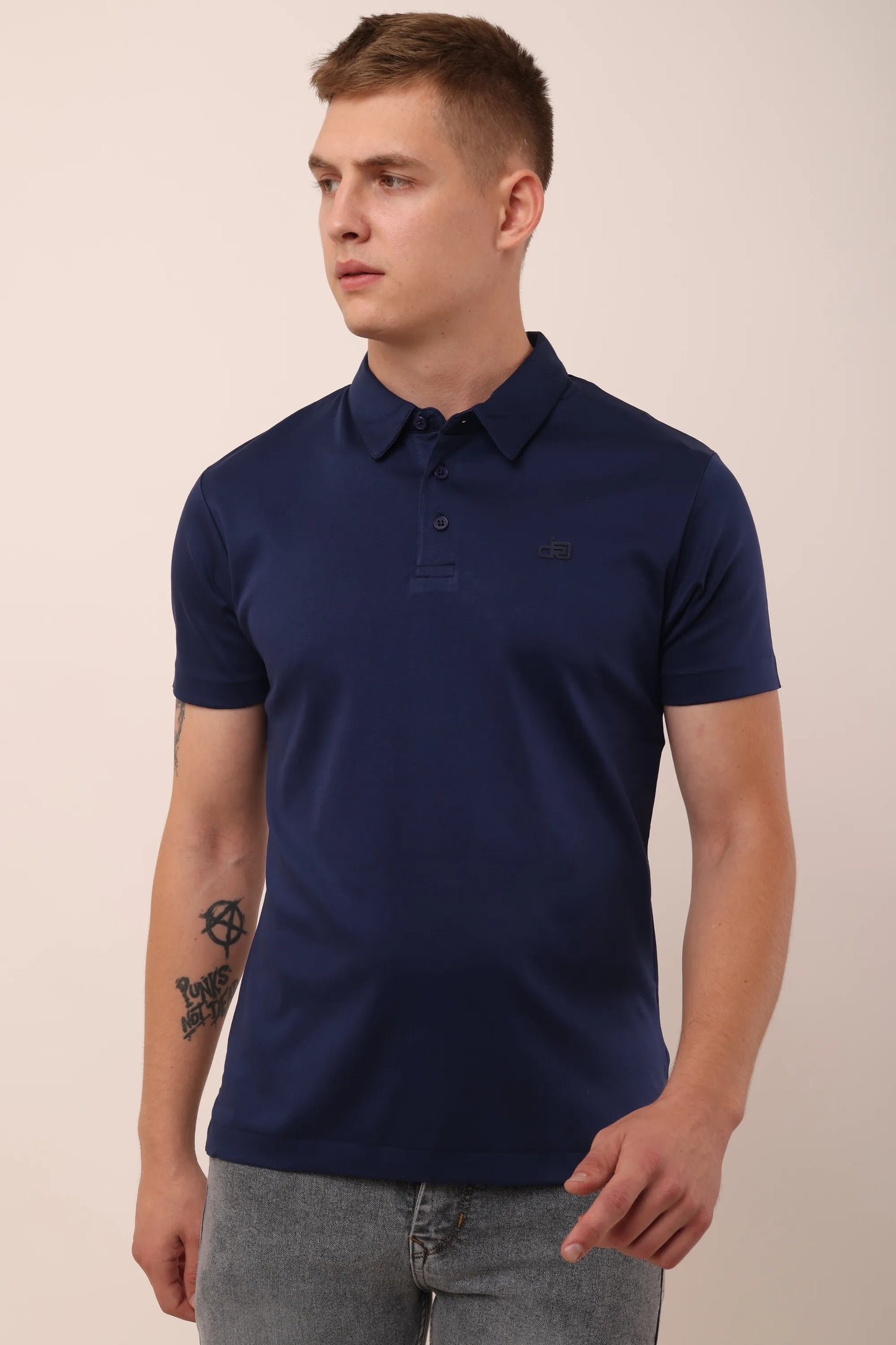 Supima Blue Polo Neck T-Shirt Men