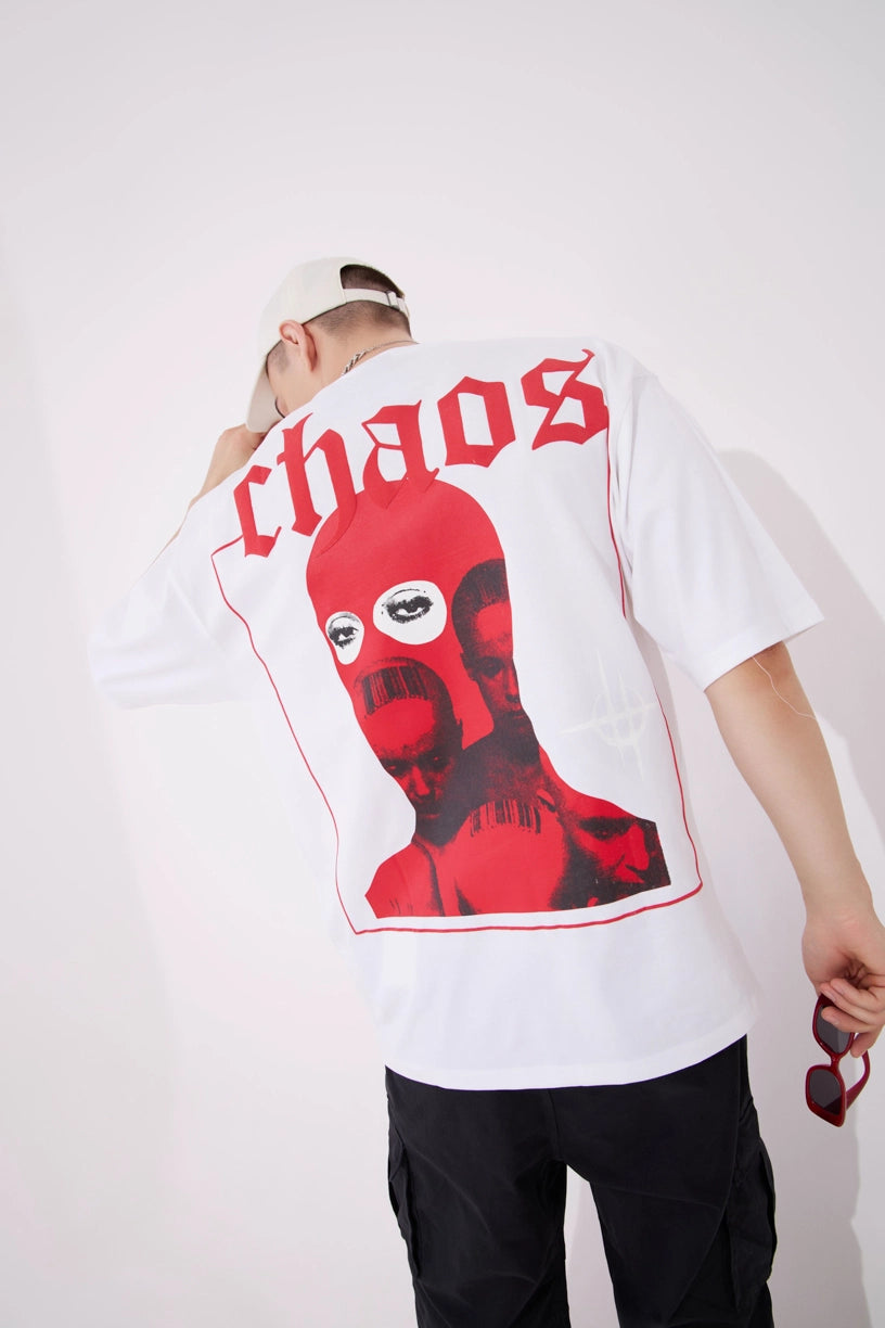 Chaos White Graphic Drop Shoulder Oversized Puff Print T Shirt Men