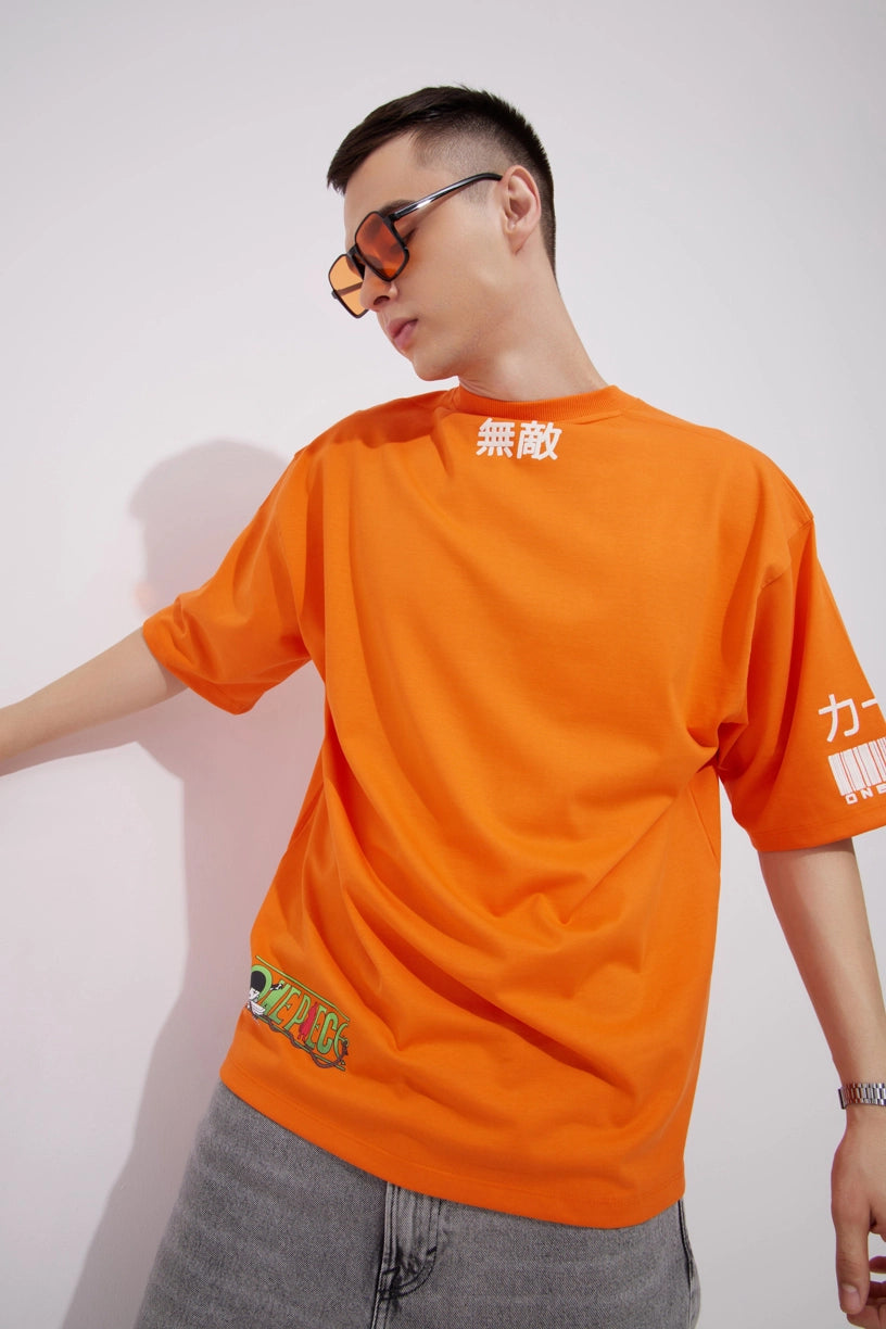 Zoro Orange Graphic Drop Shoulder Oversized T-Shirt Men