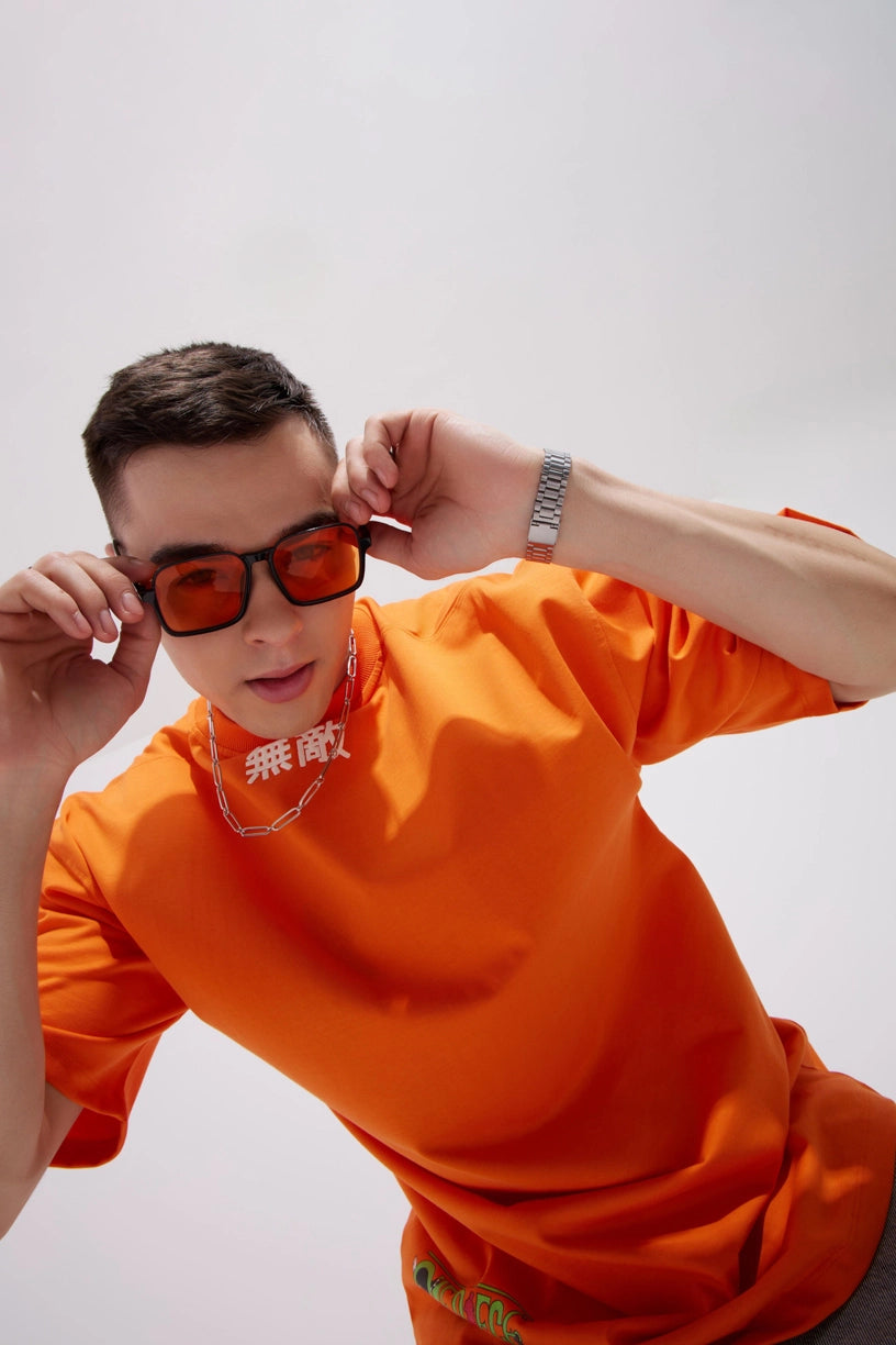 Zoro Orange Graphic Drop Shoulder Oversized T-Shirt Men
