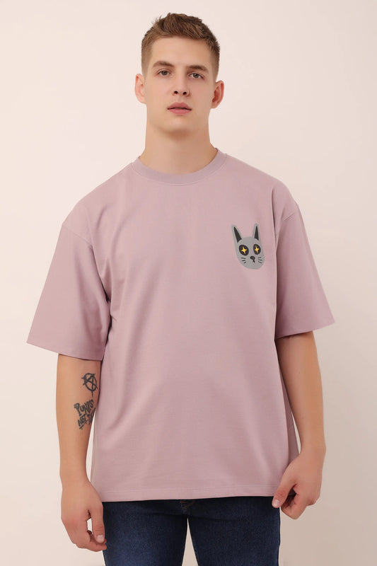 Cat Lavender Graphic Drop Shoulder Oversized T-Shirt Men