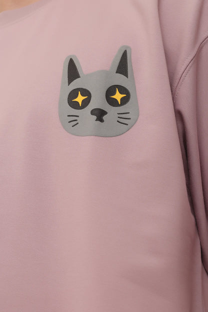 Cat Lavender Graphic Drop Shoulder Oversized T-Shirt Men