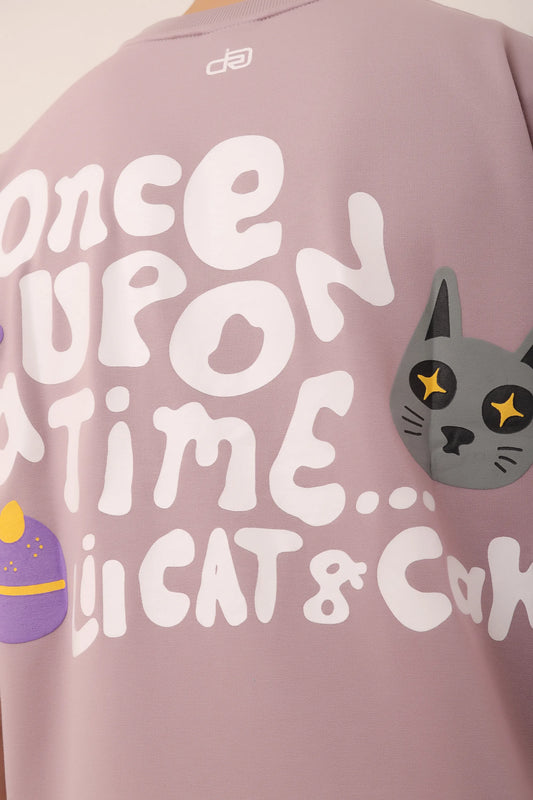 Cat Lavender Graphic Drop Shoulder Oversized T-Shirt Men