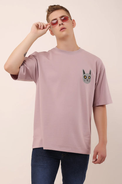 Cat Lavender Graphic Drop Shoulder Oversized T-Shirt Men