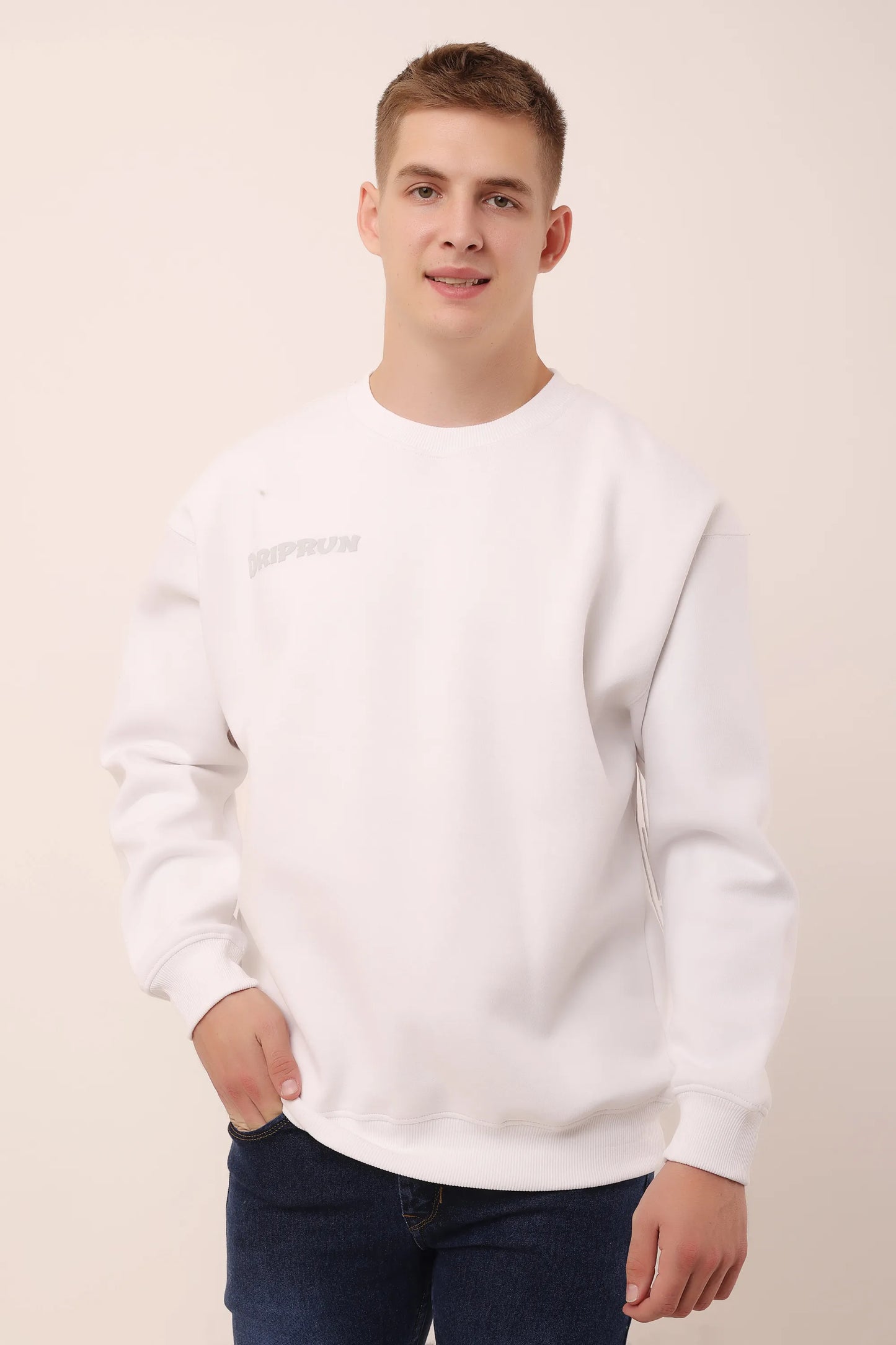 Guardian Skies White Graphic Drop Shoulder Oversized 3D Puff Print Sweatshirt Men