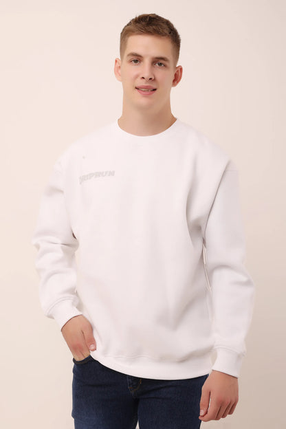 Guardian Skies White Graphic Drop Shoulder Oversized 3D Puff Print Sweatshirt Men