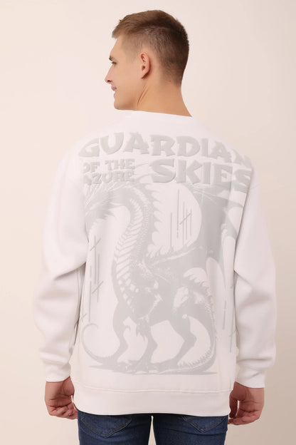 Guardian Skies White Graphic Drop Shoulder Oversized 3D Puff Print Sweatshirt Men