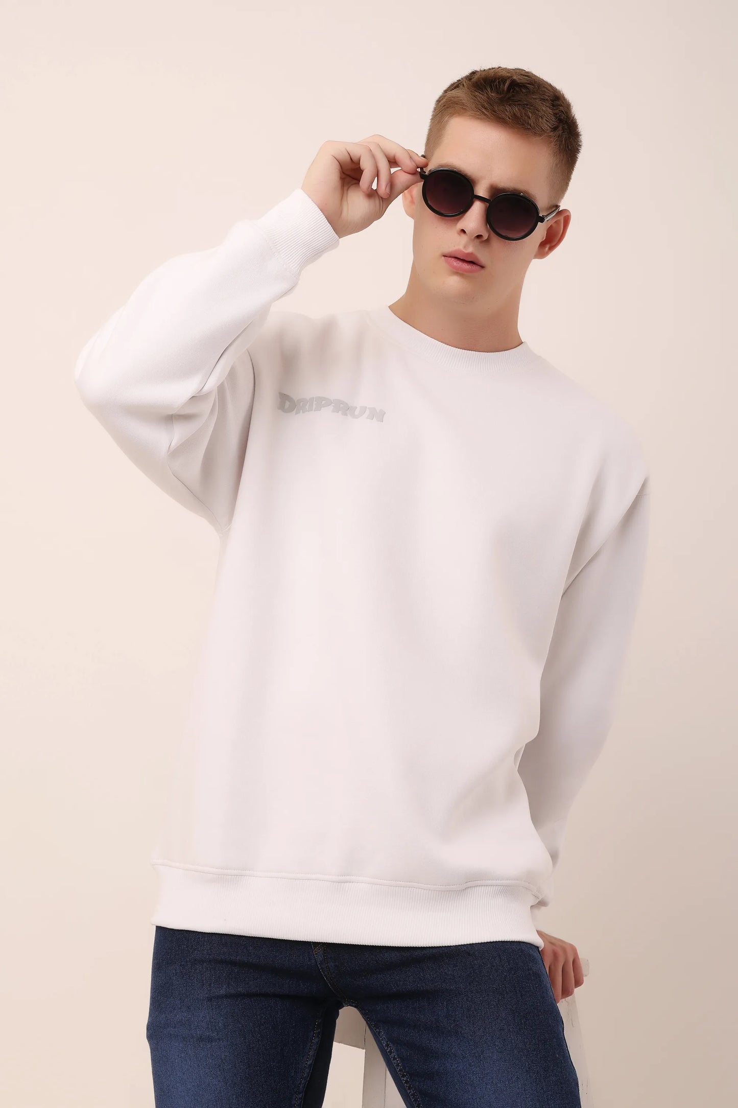 Guardian Skies White Graphic Drop Shoulder Oversized 3D Puff Print Sweatshirt Men