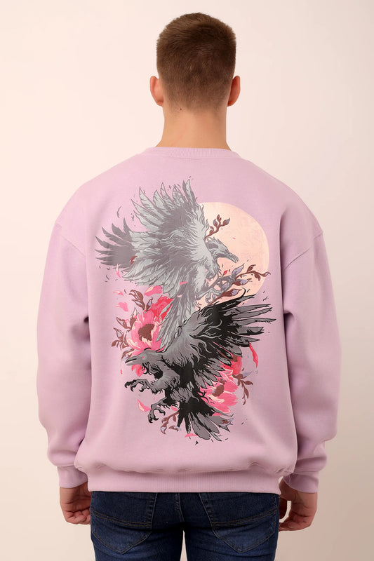 Crow Lavender Graphic Drop Shoulder Oversized 3D Puff Print Sweatshirt Men