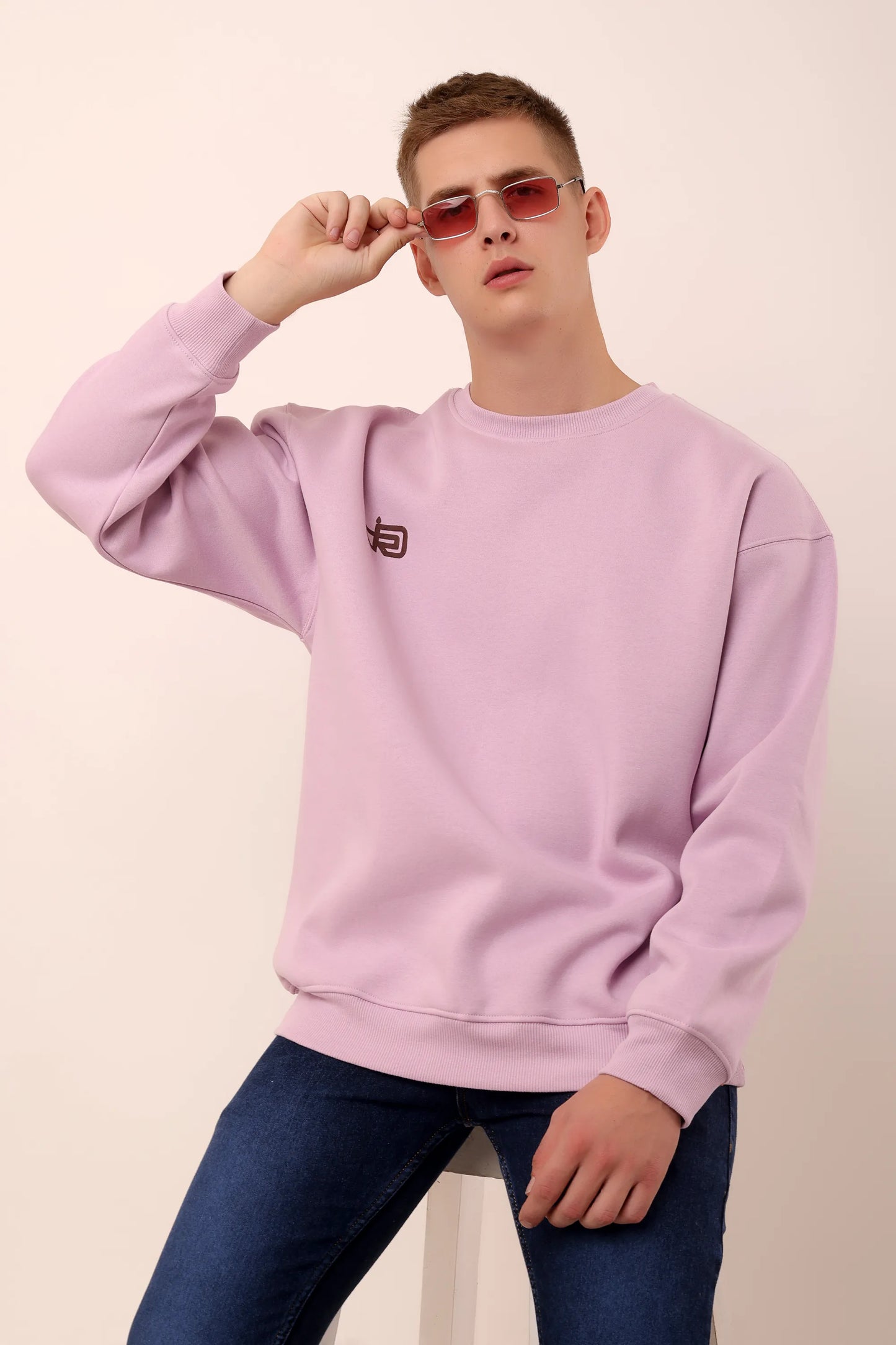 Crow Lavender Graphic Drop Shoulder Oversized 3D Puff Print Sweatshirt Men