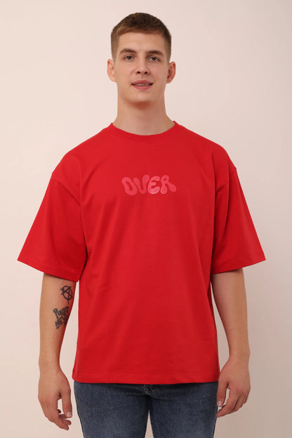 Over Red Graphic Drop Shoulder Oversized T-Shirt Puff Print Men