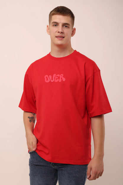 Over Red Graphic Drop Shoulder Oversized T-Shirt Puff Print Men