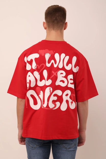 Over Red Graphic Drop Shoulder Oversized T-Shirt Puff Print Men