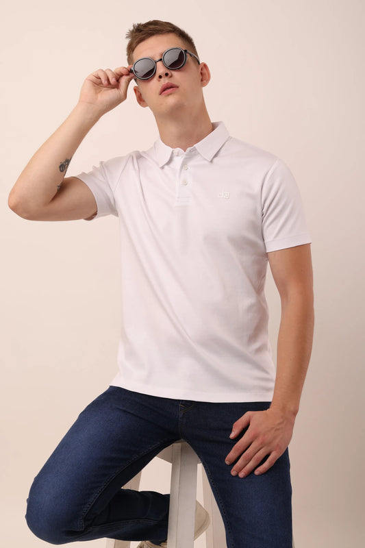 Supima White Polo Neck T-Shirt Men