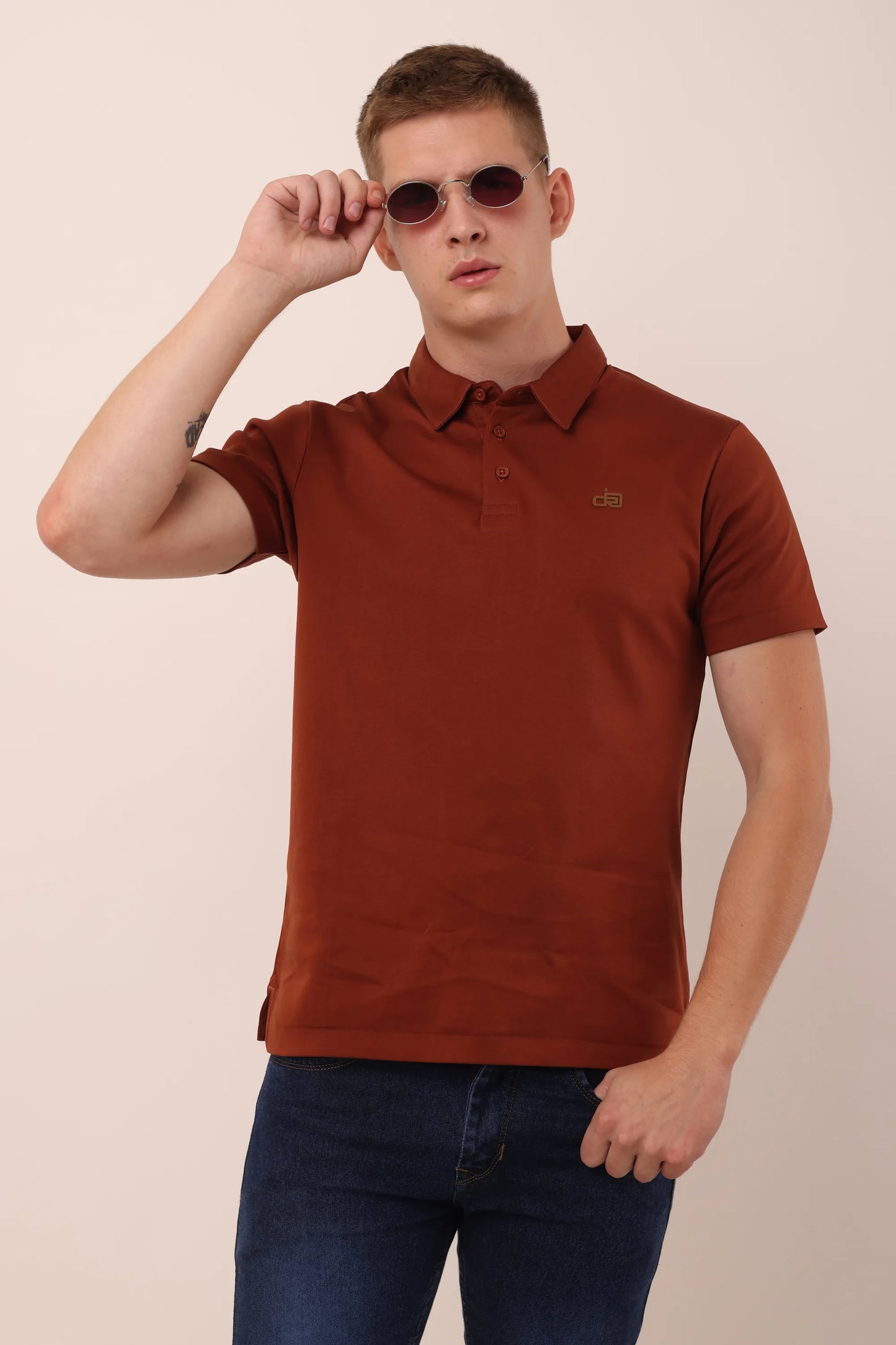 Supima Brown Polo Neck T-Shirt Men