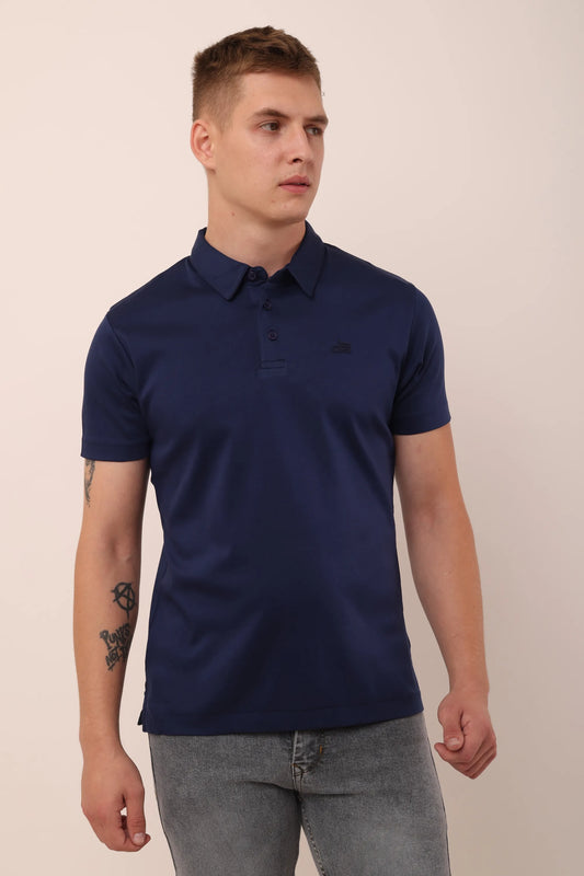 Supima Blue Polo Neck T-Shirt Men