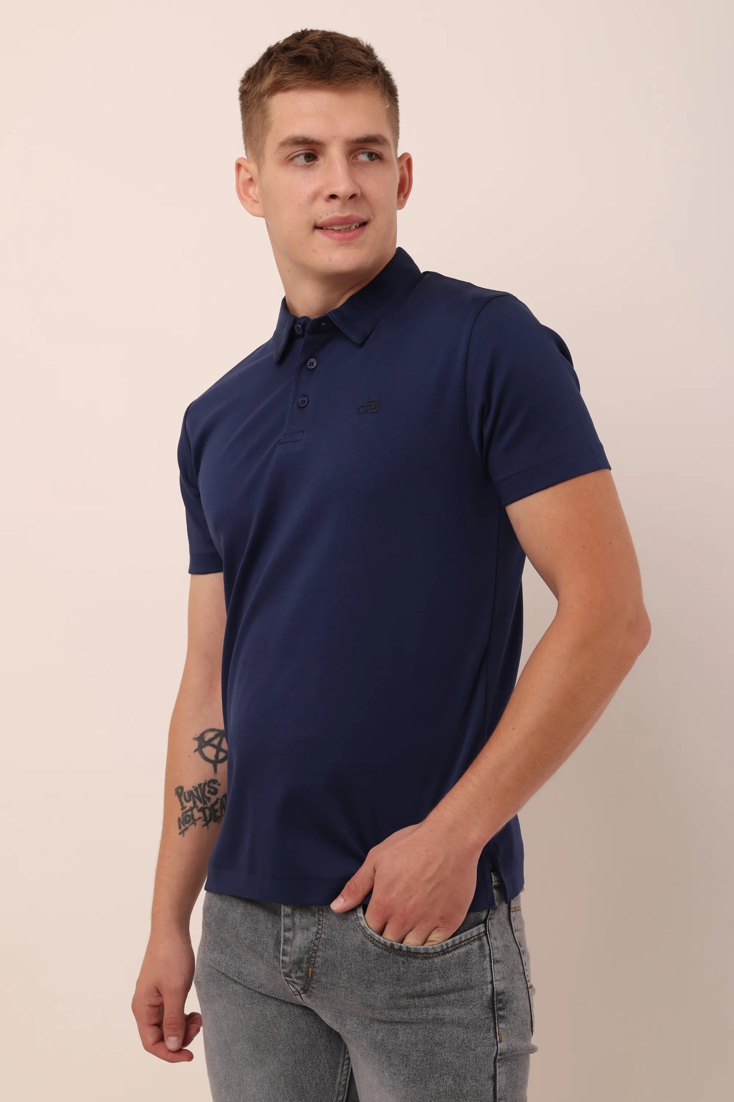 Supima Blue Polo Neck T-Shirt Men