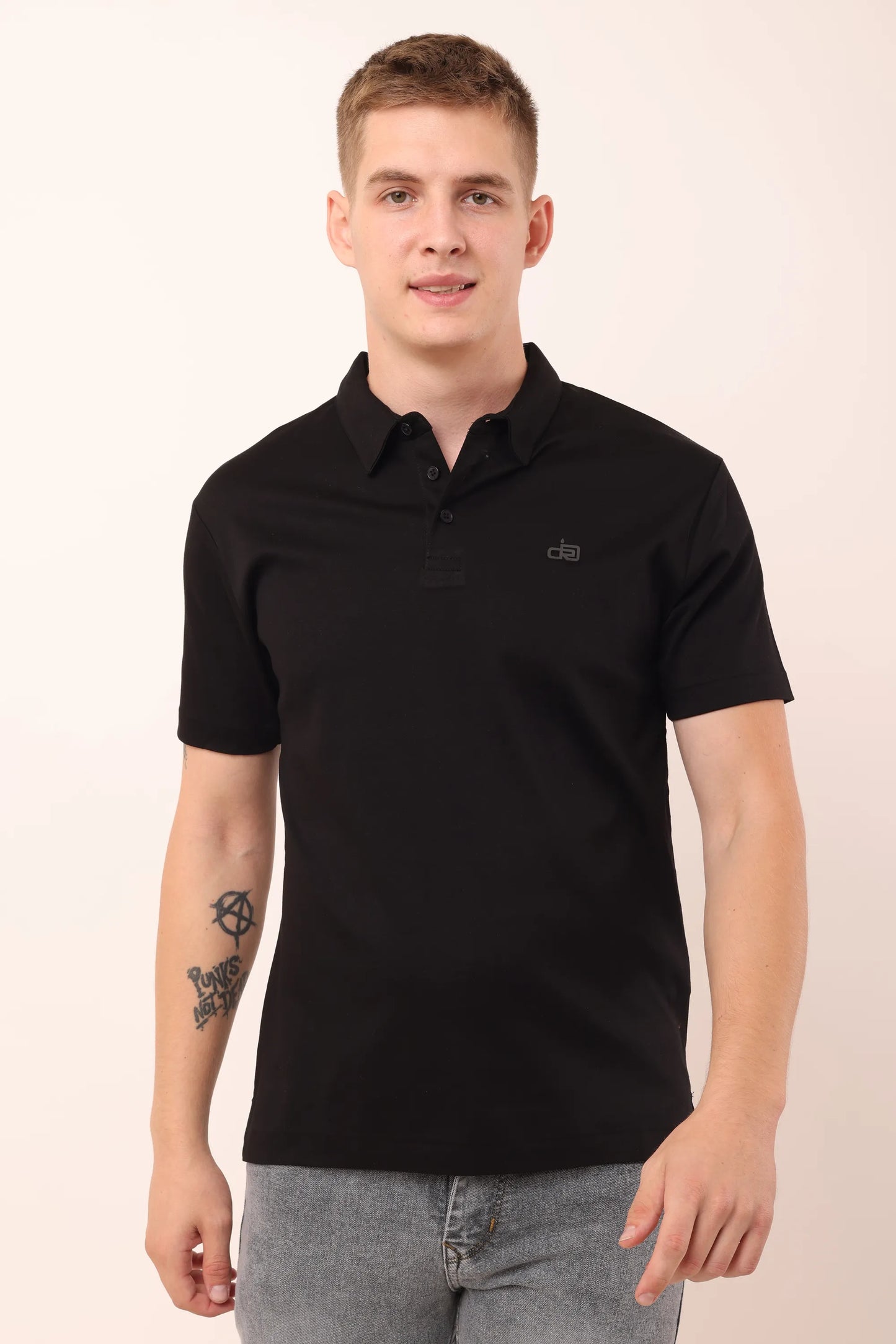 Supima Black Polo Neck T-Shirt Men