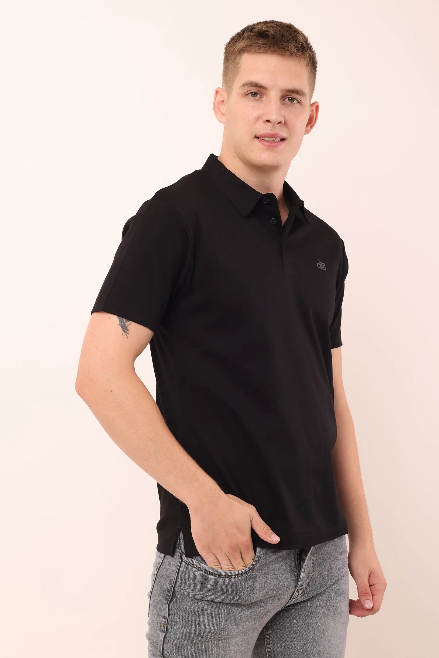 Supima Black Polo Neck T-Shirt Men