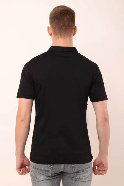 Supima Black Polo Neck T-Shirt Men