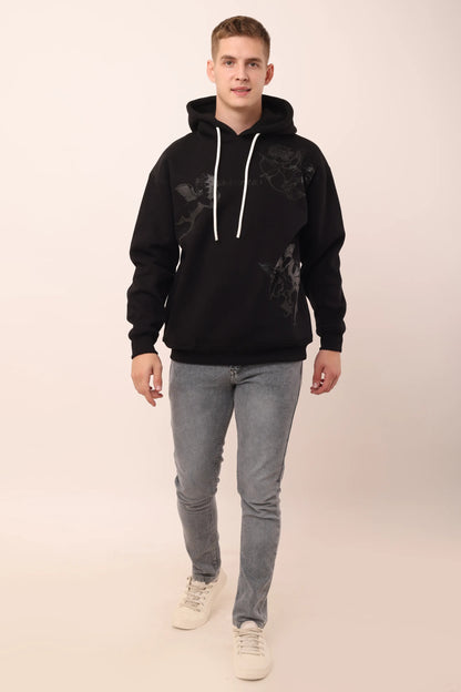 Black Graphic Drop Shoulder Oversized Digital Print Hoodie Men