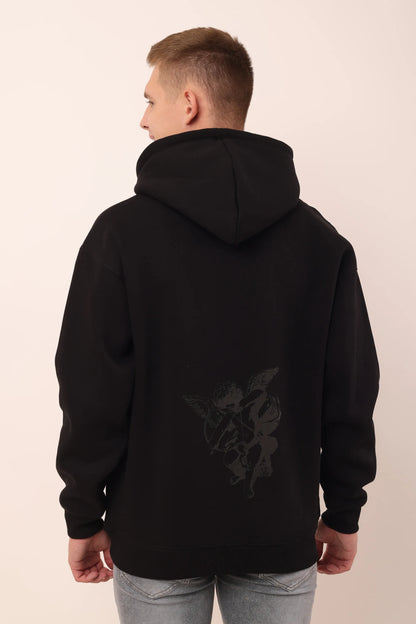 Black Graphic Drop Shoulder Oversized Digital Print Hoodie Men