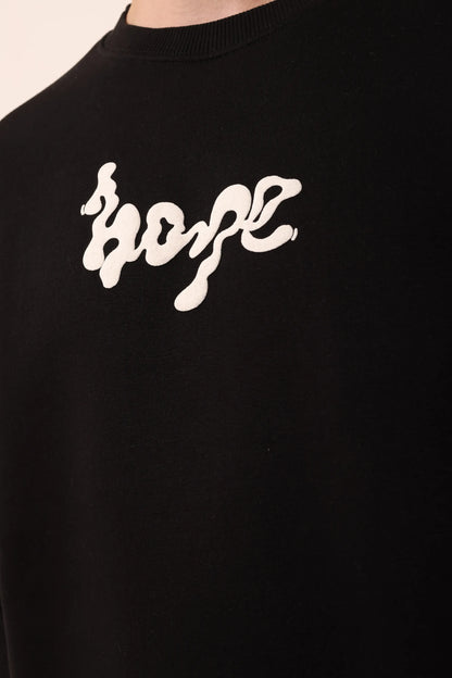 Hope Black Graphic Drop Shoulder Oversized 3D Puff Print Sweatshirt Men