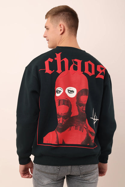 Chaos Dark Green Graphic Drop Shoulder Oversized 3D Puff Print Sweatshirt Men