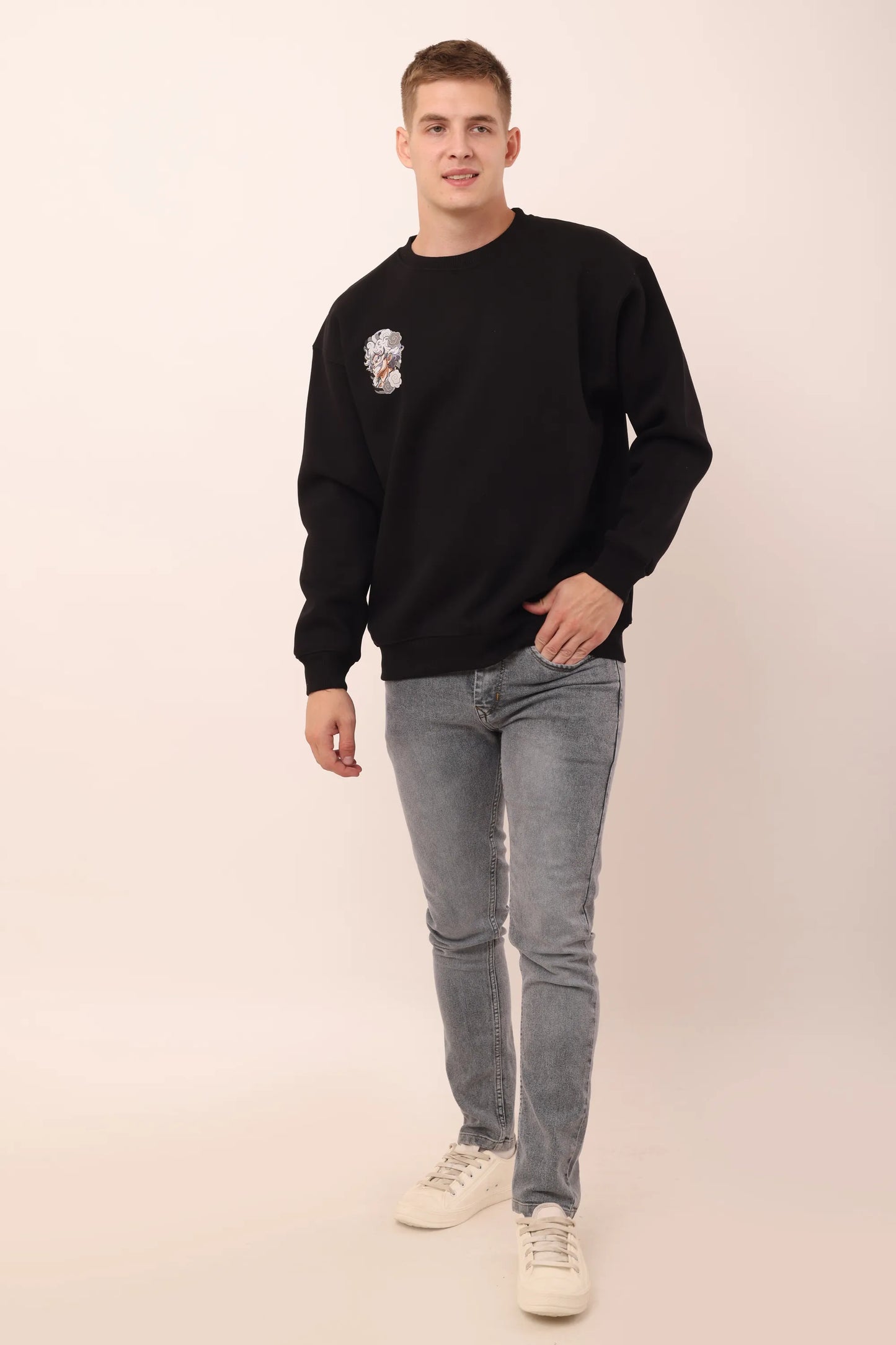 Dragon Black Graphic Drop Shoulder Oversized Digital Print Sweatshirt Men