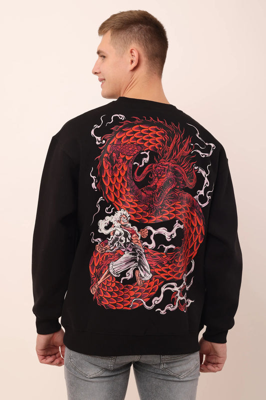 Dragon Black Graphic Drop Shoulder Oversized Digital Print Sweatshirt Men