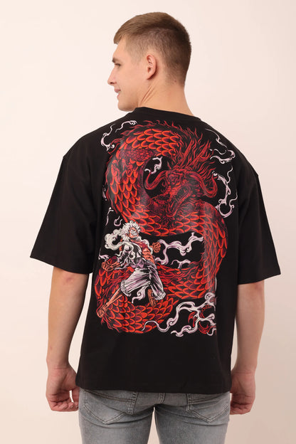 Dragon Black Graphic Drop Shoulder Oversized T-Shirt Printed Men