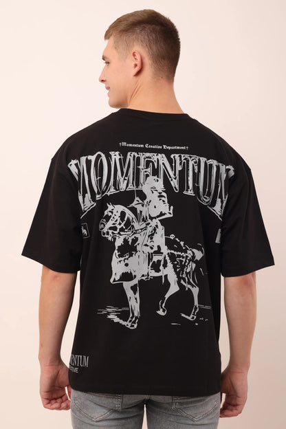 Momentum Black Graphic Drop Shoulder Oversized T-Shirt Print Men