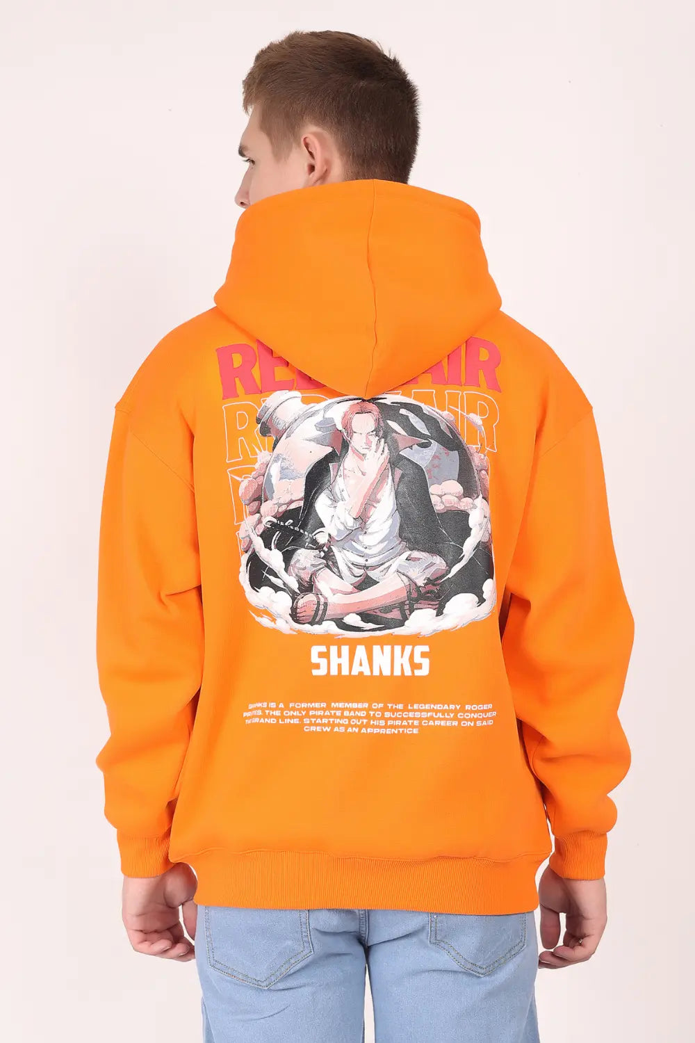 Anime Orange Graphic Drop Shoulder Oversized Digital 3D Puff Print Hoodie Men