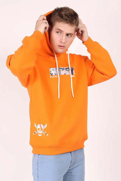 Anime Orange Graphic Drop Shoulder Oversized Digital 3D Puff Print Hoodie Men