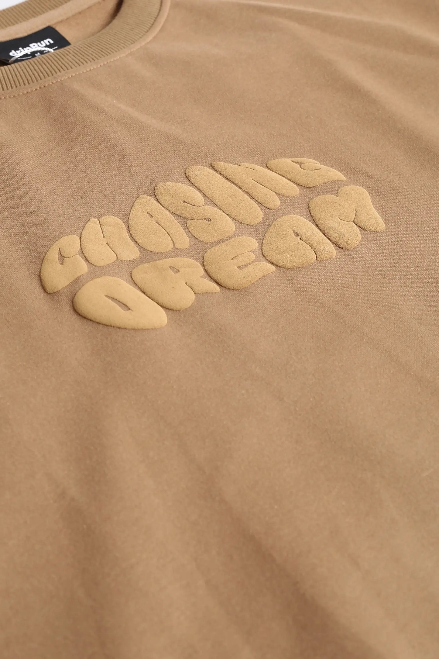 Chasing Dream Brown Graphic Drop Shoulder Oversized 3D Puff Print T-Shirt Men