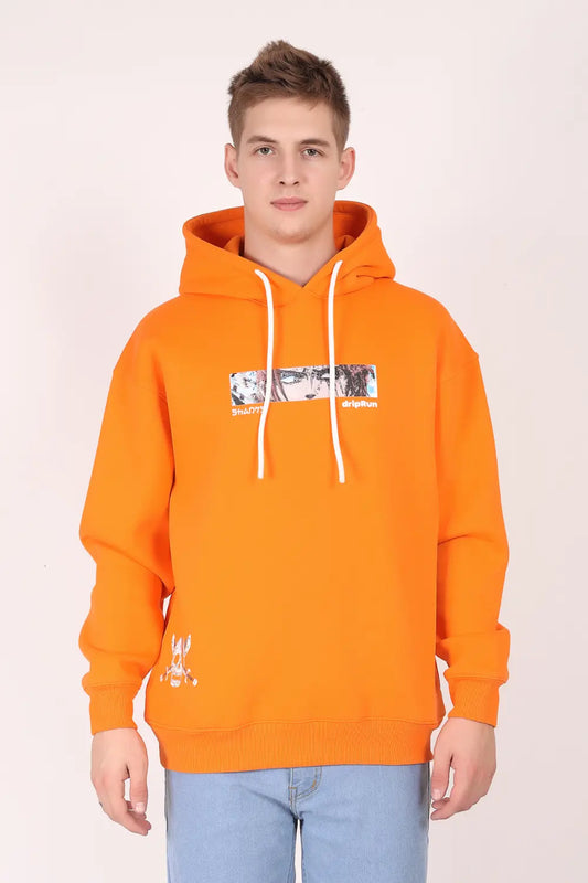 Anime Orange Graphic Drop Shoulder Oversized Digital 3D Puff Print Hoodie Men