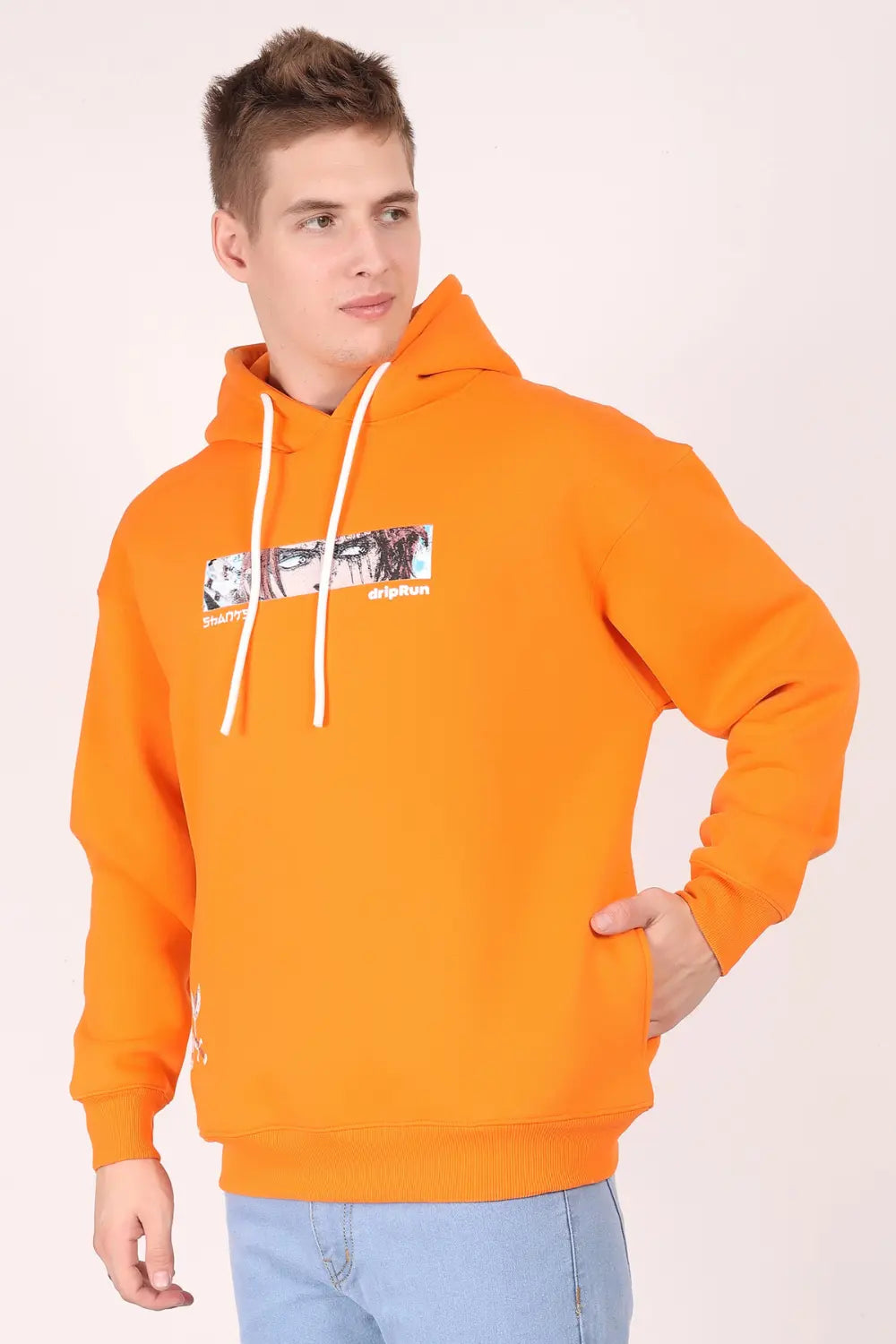 Anime Orange Graphic Drop Shoulder Oversized Digital 3D Puff Print Hoodie Men