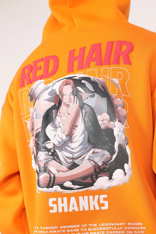 Anime Orange Graphic Drop Shoulder Oversized Digital 3D Puff Print Hoodie Men