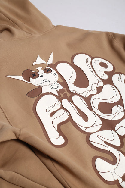 Stfu Beige Graphic Drop Shoulder Oversized 3D Puff Print Hoodie Men