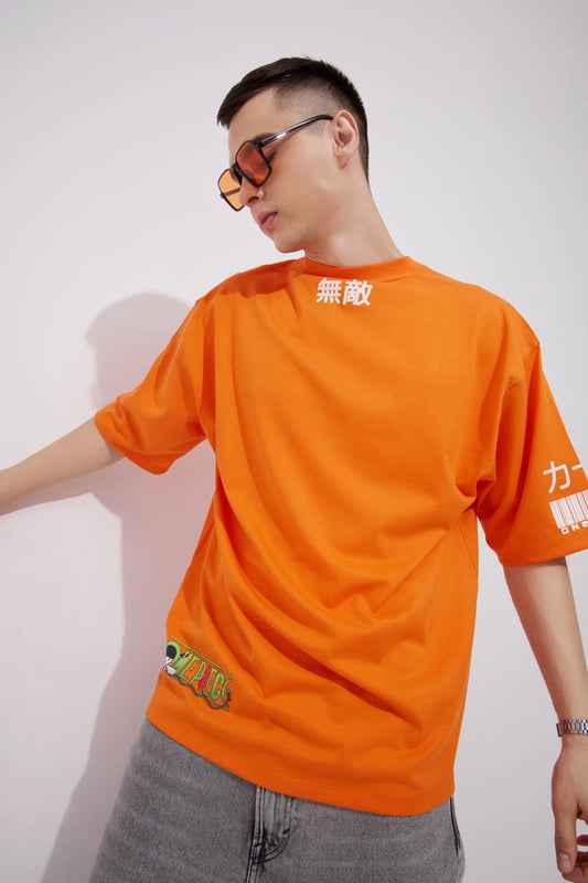 Zoro Orange ⁠Graphic Drop Shoulder Oversized T-Shirt Men