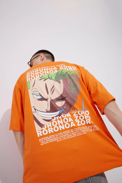 Zoro Orange ⁠Graphic Drop Shoulder Oversized T-Shirt Men