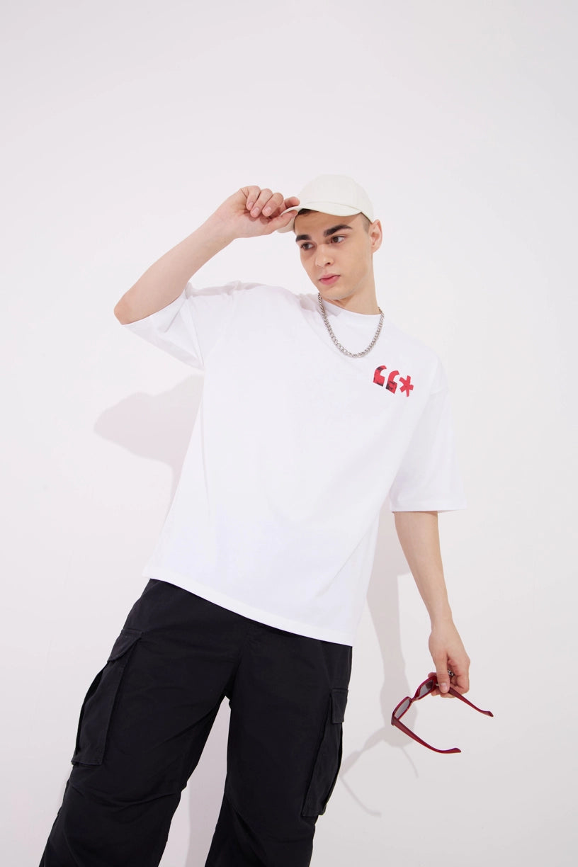 Chaos White Graphic Drop Shoulder Oversized Puff Print T-Shirt Men