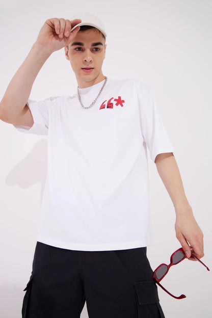 Chaos White Graphic Drop Shoulder Oversized Puff Print T-Shirt Men