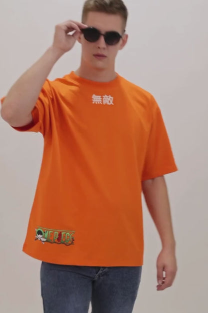 Zoro Orange ⁠Graphic Drop Shoulder Oversized T-Shirt Men